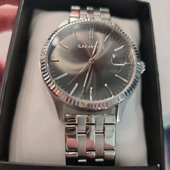 Caravelle Silver Watch with Black Dial - Picture 7 of 8